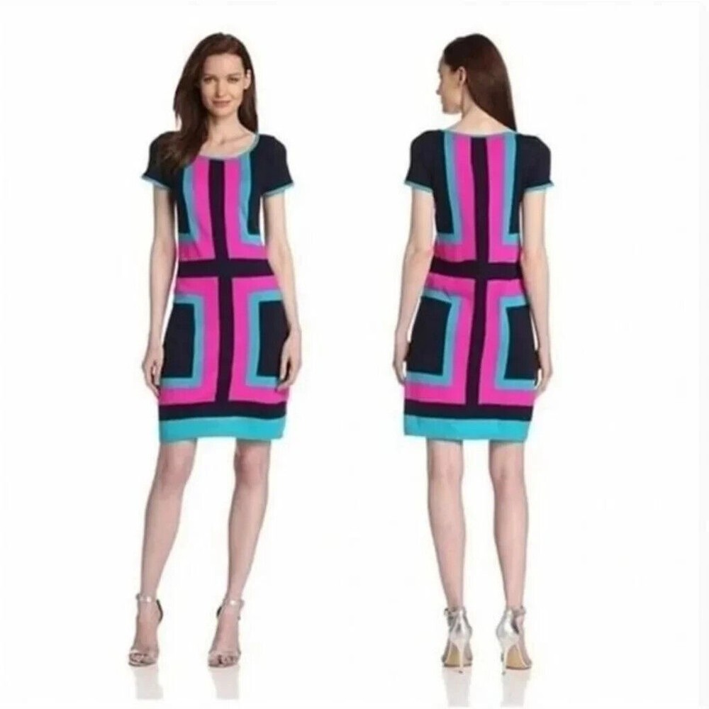 Lilly Pulitzer Women's Isabella Mod Retro Sweater Dress Hot Pink & Blue …